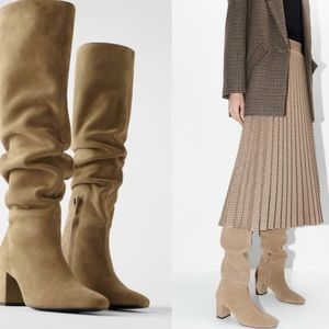 NEW Zara Split Suede Mid Height Heeled Boot 7.5 38